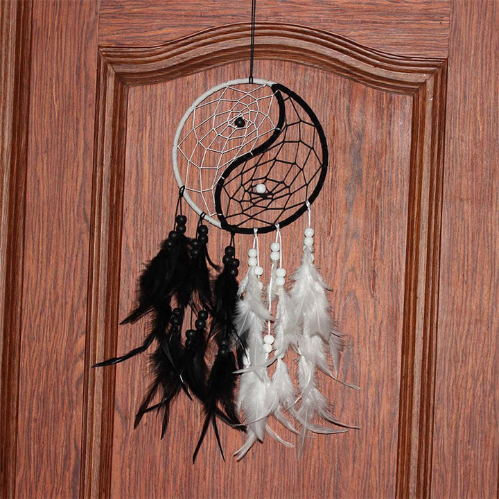 Yin Yang  Dream Catcher Circular Net with Feathers Balance Decoration