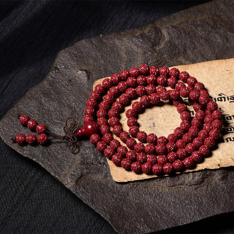 Buddha Stones 108 Mala Beads Cinnabar Om Mani Padme Hum Pattern Engraved Blessing Bracelet