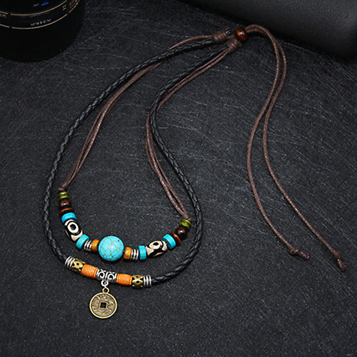 Buddha Stones Turquoise Dzi Bead Protection Necklace