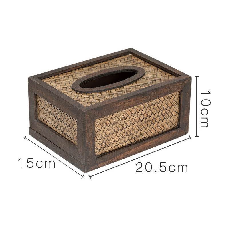 Handmade Bamboo Woven Wood Tissue Box Wooden Tissue Holder Wipes Boxes Decoration