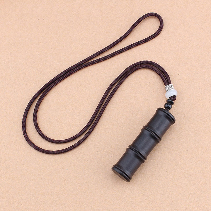 Buddha Stones Ebony Wood Bamboo Pattern Ghau Prayer Box Peace Necklace Pendant