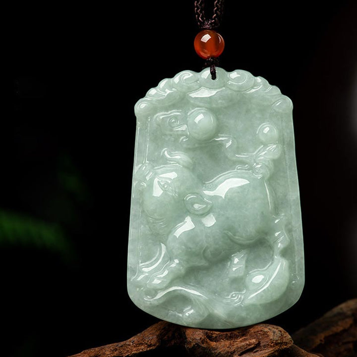 Buddha Stones Natural Jade 12 Chinese Zodiac Abundance Amulet Pendant Necklace