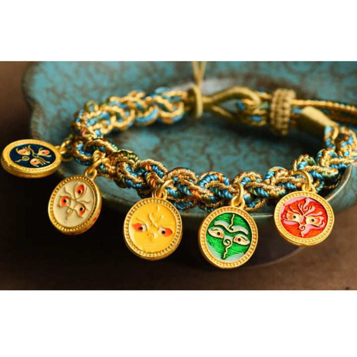 Buddha Stones Tibetan Five God Of Wealth Luck Handcrafted Braid String Bracelet