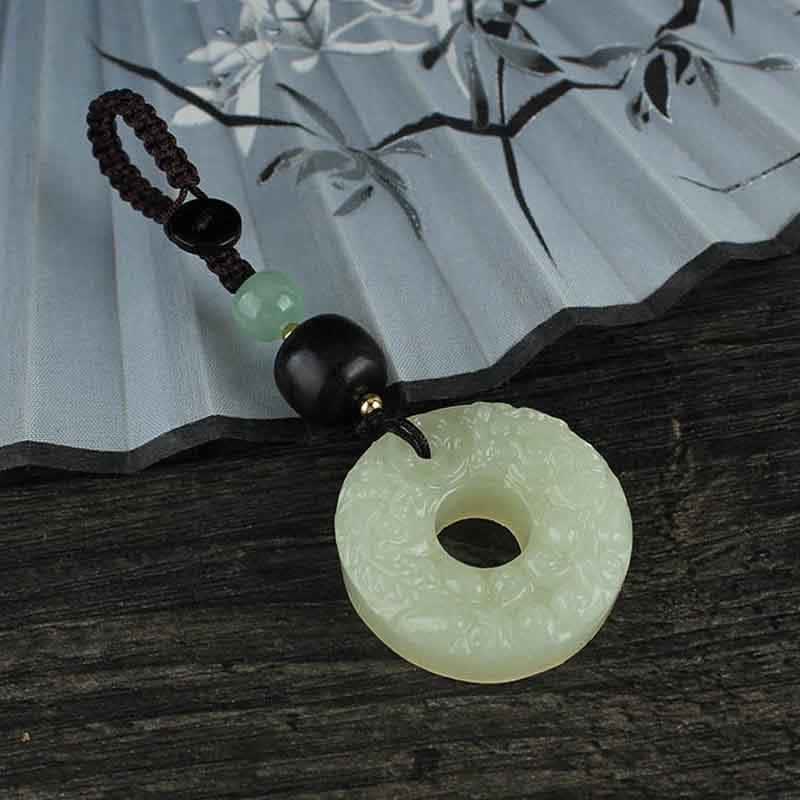 Buddha Stones PiXiu Jade Peace Buckle Abundance Wealth Key Chain