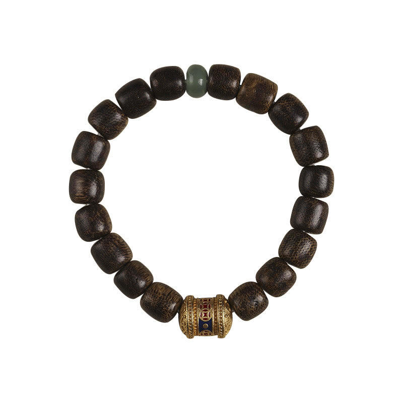 Buddha Stones Agarwood Copper Coin Auspicious Cloud Calm Bracelet