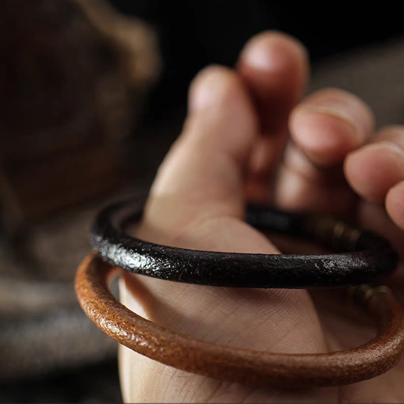 Buddha Stones Retro Leather Luck Healing Copper Magnetic Buckle Bracelet