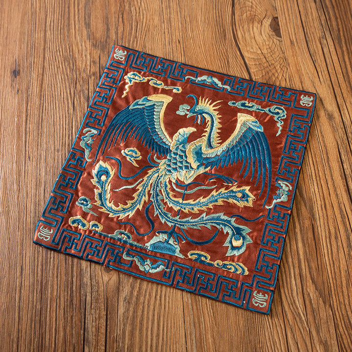 Buddha Stones Phoenix Dragon Kirin Embroidery Cup Mat Pad Tea Cup Coaster Kung Fu Tea Mat