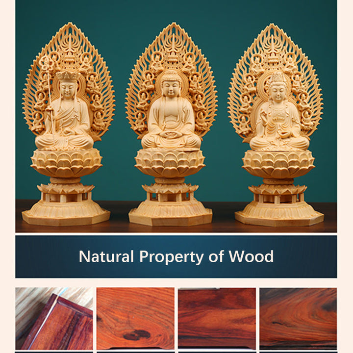 Buddha Stones Handmade Sakyamuni Kwan Yin Avalokitesvara Ksitigarbha Bodhisattva Statue Boxwood Grounding Home Decoration