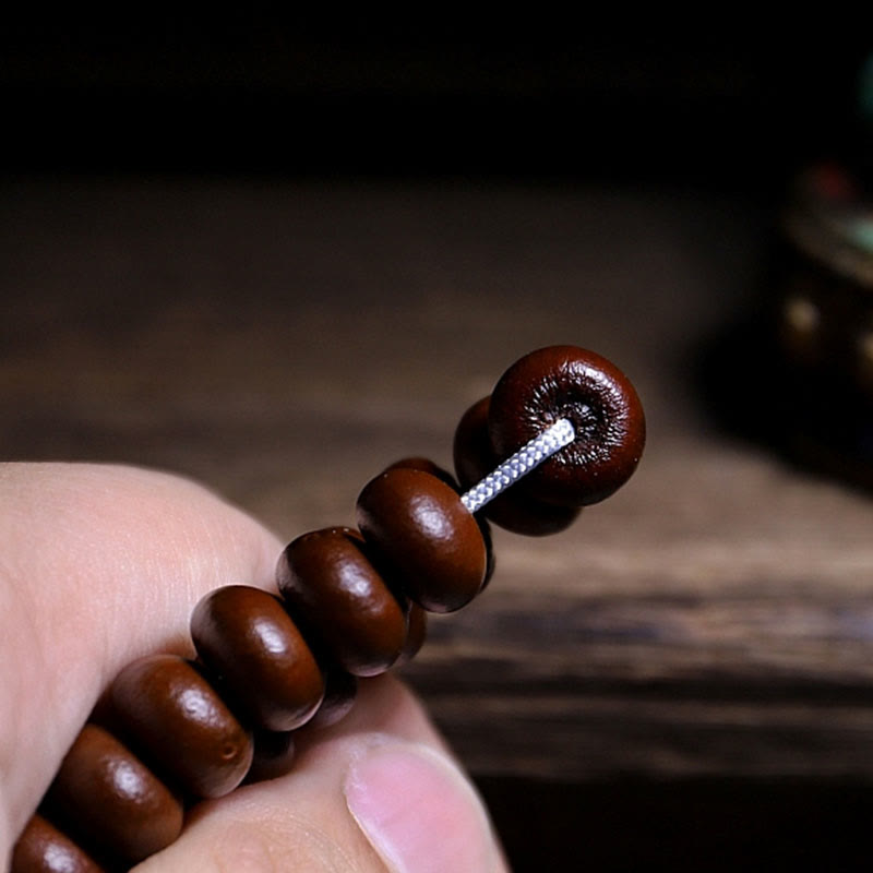 Buddha Stones Natural Tibet 108 Mala Beads Purple Bodhi Seed Three-eyed Dzi Bead Copper Dorje Harmony Bracelet