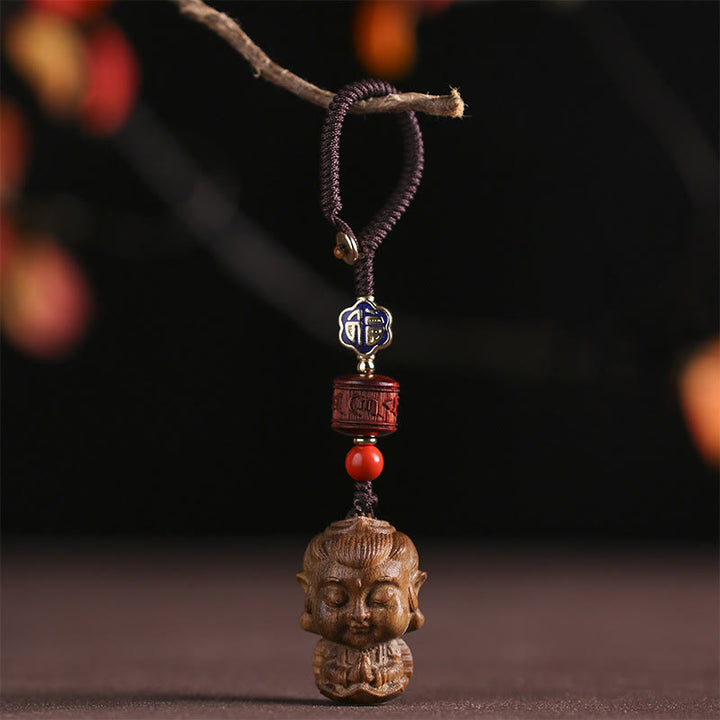 Chinese Zodiac Natal Buddha Green Sandalwood Om Mani Padme Hum Peace Key Chain