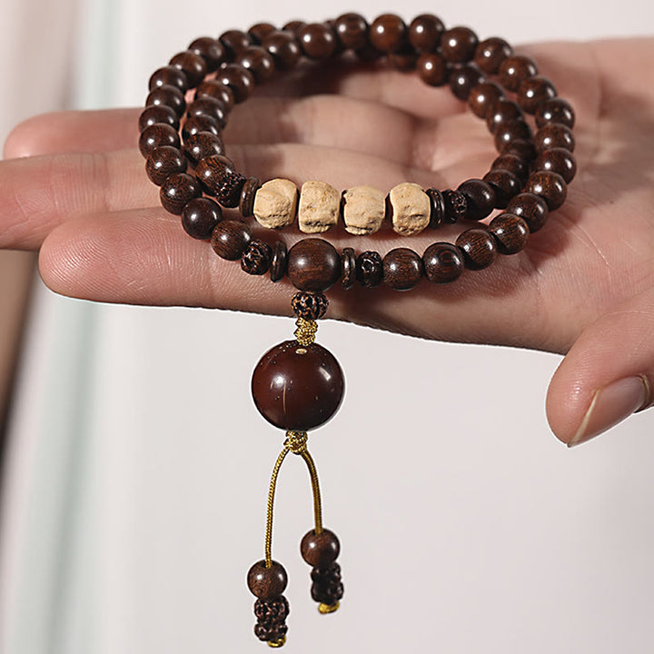 Buddha Stones Sandalwood Small Leaf Red Sandalwood Bodhi Seed Purification Double Wrap Bracelet