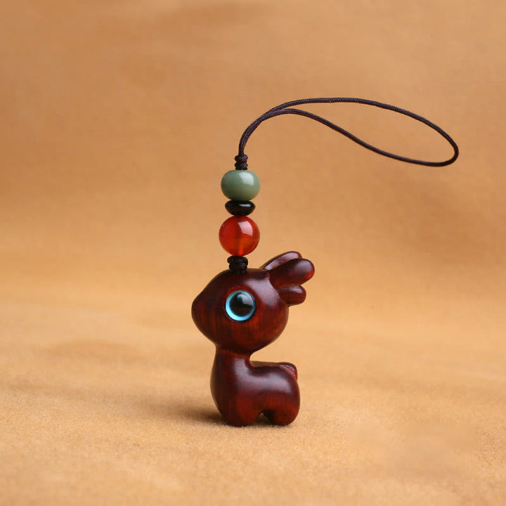 Buddha Stones Sandalwood Small Leaf Red Sandalwood Ebony Wood Green Sandalwood Lucky Mini Deer Carved Protection Key Chain Phone Hanging Decoration