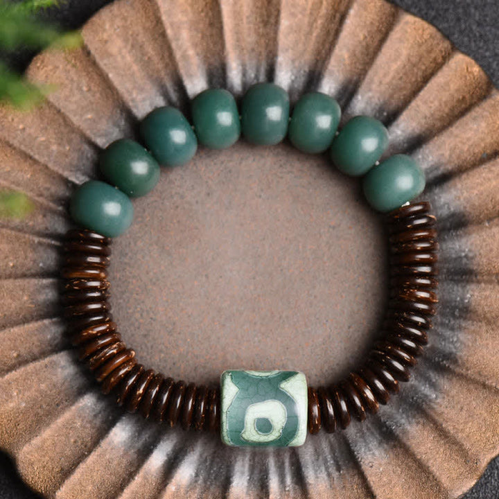 Tibetan Cyan Bodhi Seed Dzi Bead Coconut Shell Keep Away Evil Spirits Bracelet