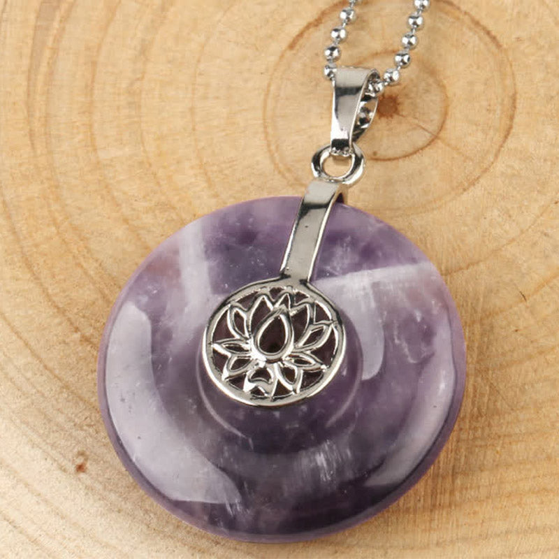 Buddha Stones Various Crystal Amethyst Pink Crystal Lotus Healing Necklace Pendant