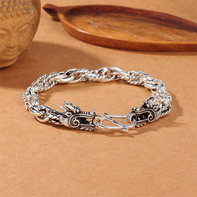 Buddha Stones 925 Sterling Silver Dragon Luck Protection Bracelet