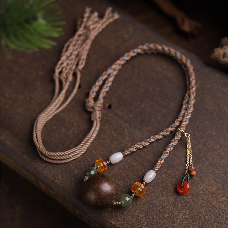 Bai Qinan Agarwood Bead Luck Strength String Necklace Pendant