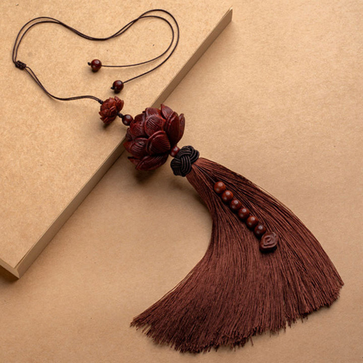 Buddha Stones Tibetan Small Leaf Red Sandalwood Lotus Luck Protection Tassel Decoration