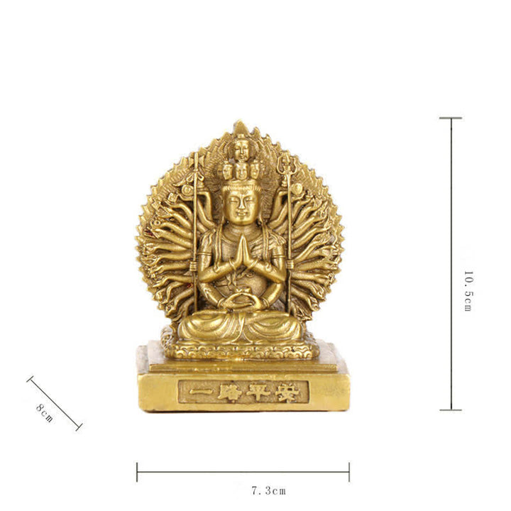 Chenrezig Thousand-handed Avalokitesvara Figurine Double-sided Kuan Yin Bodhisattva Protection Solid Copper Statue Decoration