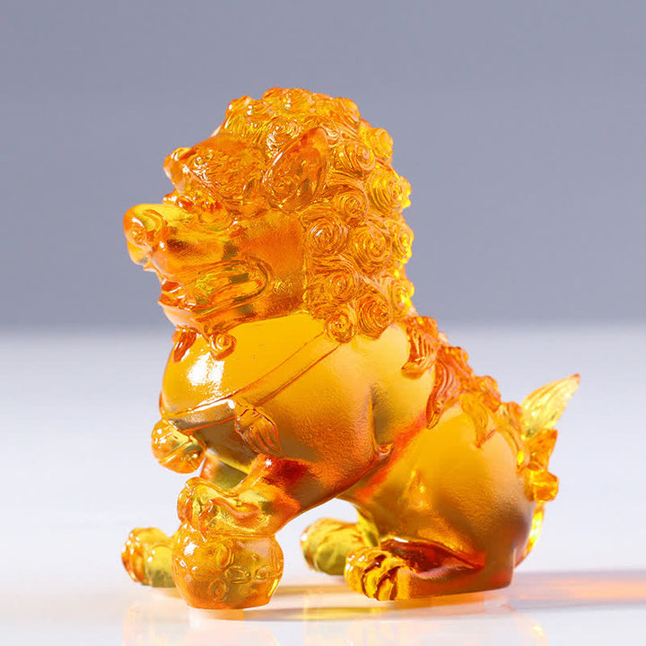 Handmade Liuli Crystal Lion Art Piece Strength Home Office Decoration