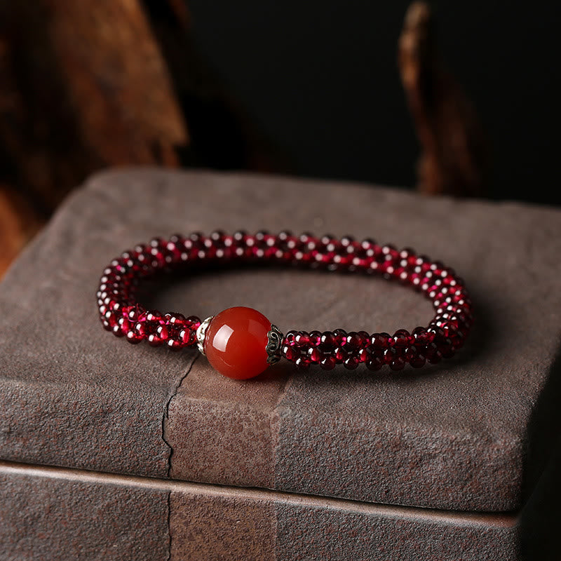 Buddha Stones Natural Garnet Pink Crystal Red Agate Amazonite Bead Protection Bracelet