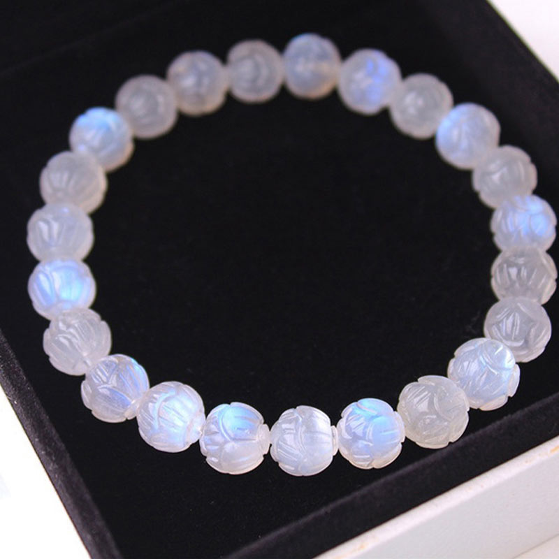 Buddha Stones Natural Moonstone Lotus Love Bracelet