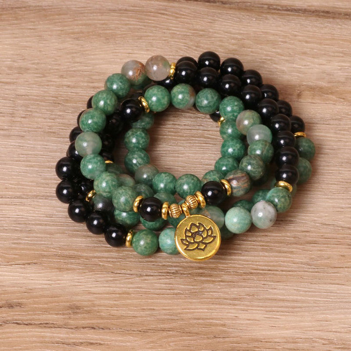 Buddha Stones 108 Beads Natural Agate Mala Healing Bracelet