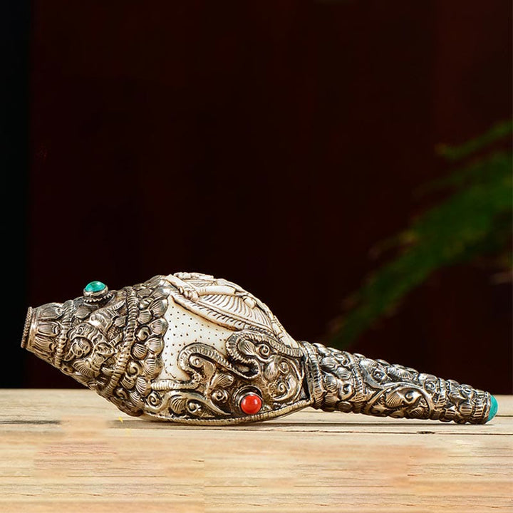 Tibetan Handmade Engraved Shankha Buddha Conch Shell Wealth Positive Decoration