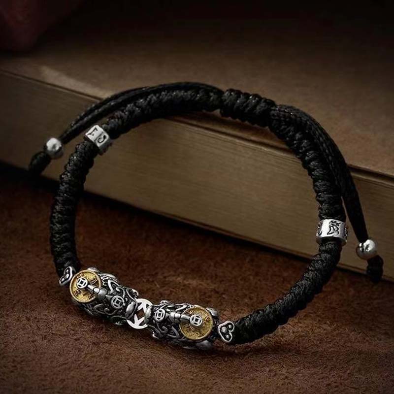 Buddha Stones 925 Sterling Silver PiXiu Prosperity String Braided Bracelet