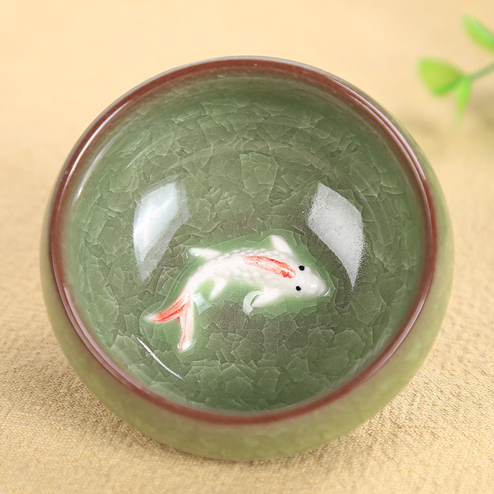 Buddha Stones Cute Koi Fish Ceramic Teacup Kung Fu Tea Cup Bowl 45ml