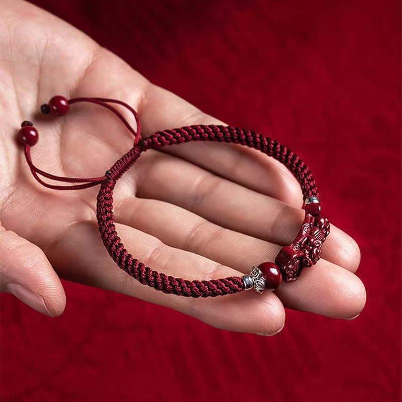 Buddha Stones Handcrafted PiXiu Cinnabar Wealth Luck Braided Bracelet