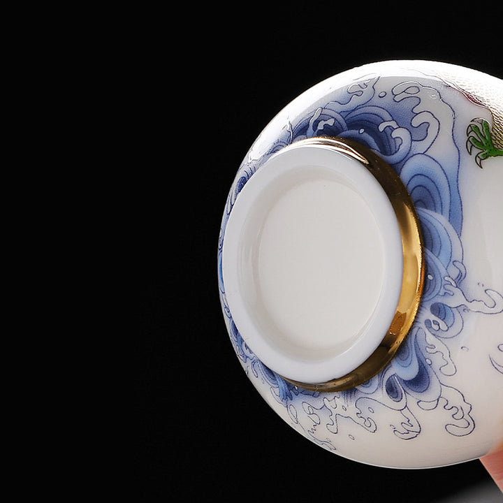 Buddha Stones Dragon Phoenix Auspicious Clouds Sun Ocean Waves Ceramic Teacup Kung Fu Tea Cup