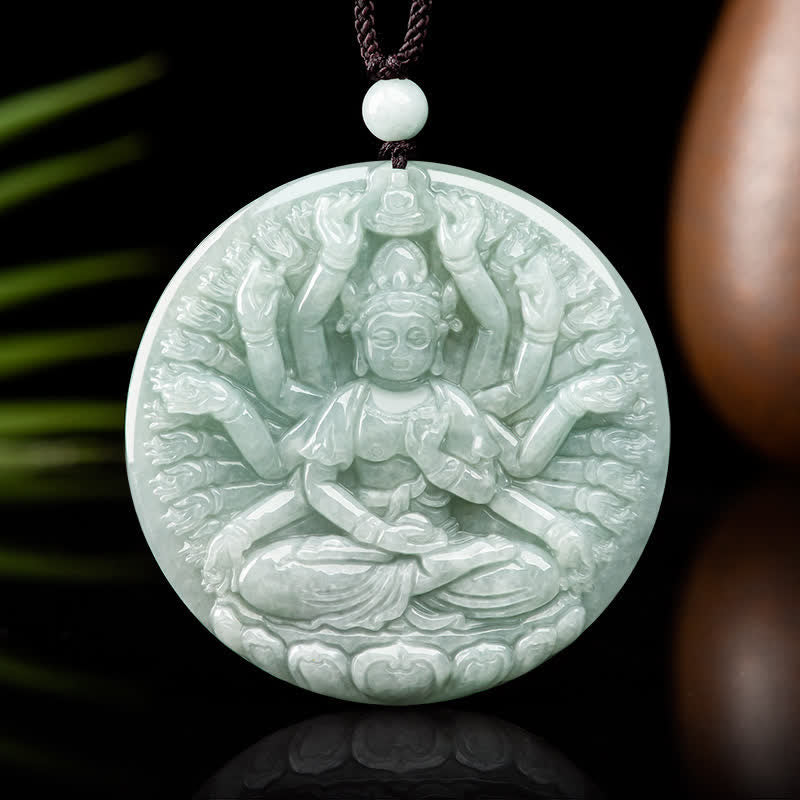 Thousand-Hand Kwan Yin Avalokitesvara Jade Blessing String Necklace Pendant