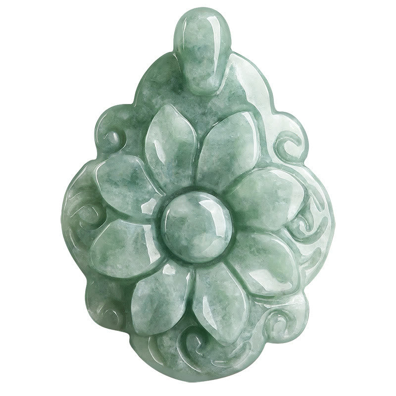 Buddha Stones Natural Jade Kalanchoe blossfeldiana Flower Pattern Luck Necklace Pendant