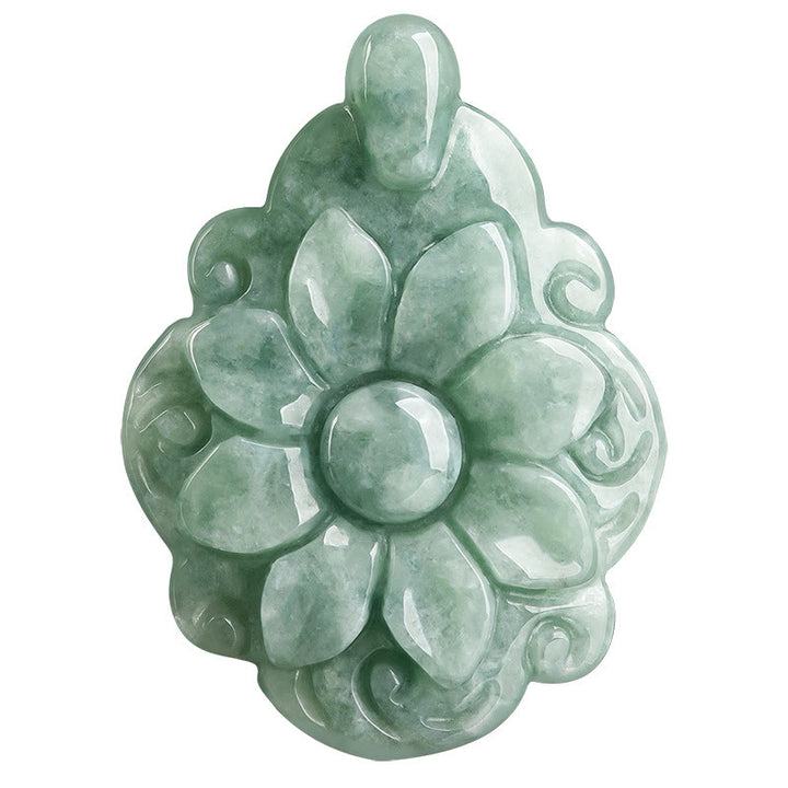 Buddha Stones Natural Jade Kalanchoe blossfeldiana Flower Pattern Luck Necklace Pendant