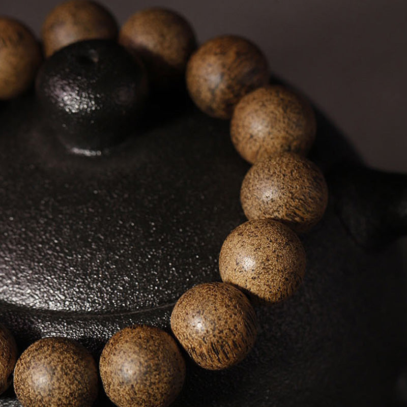 Buddha Stones Chinese Zodiac Natal Buddha Natural Agarwood Silver Peace Calm Bracelet