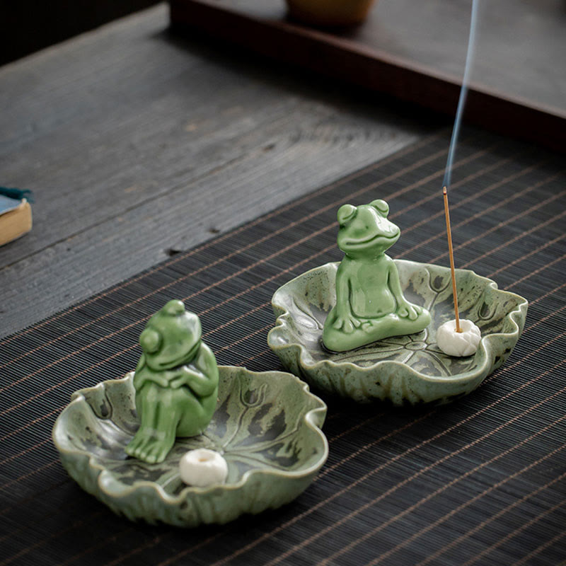 Buddha Stones Leaf Meditation Frog Pattern Healing Ceramic Incense Burner Decoration