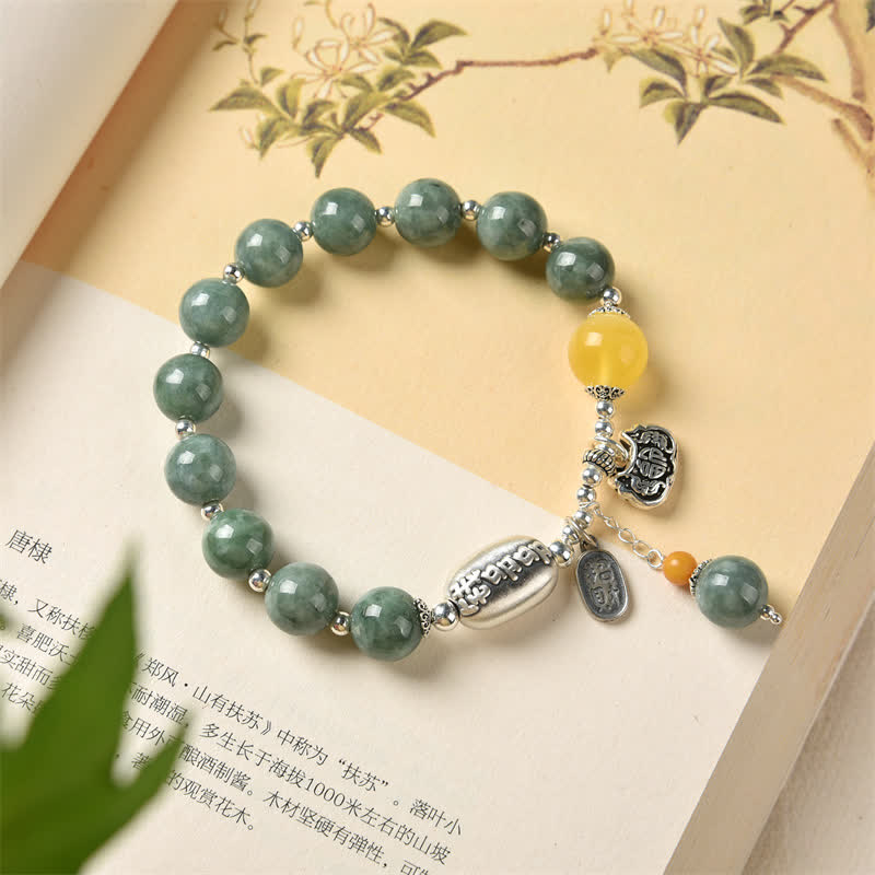 925 Sterling Silver Cyan Jade Amber Success Bracelet