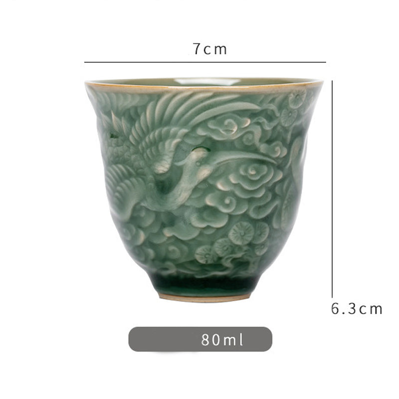 Buddha Stones Crane Pine Ceramic Teacup Kung Fu Tea Cup 80ml