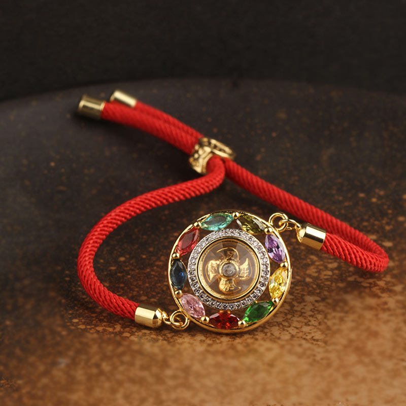 Buddha Stones Colorful Zircon Copper Wealth Luck Rotation Bracelet Necklace Pendant