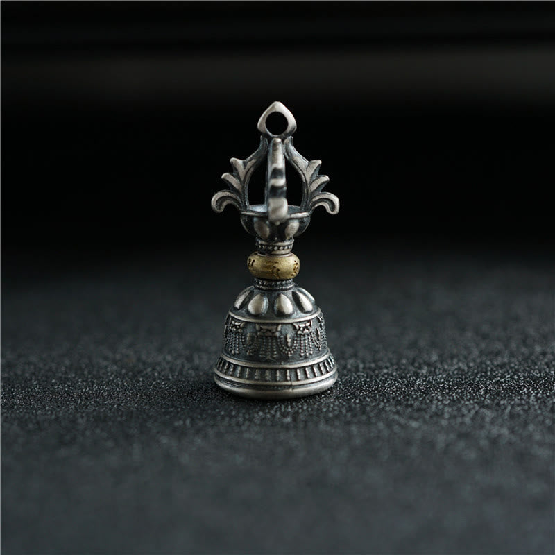 Buddha Stones Tibet 925 Sterling Silver Om Mani Padme Hum Dorje Bell Vajra Engraved Enlightenment Pendant Hanging Decoration