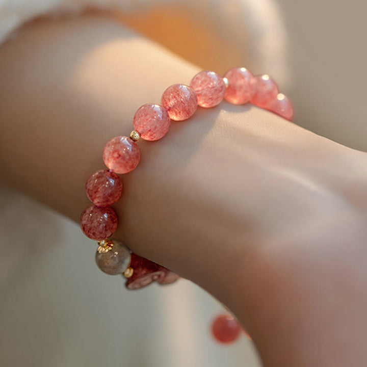 Buddha Stones Natural Strawberry Quartz Moonstone PiXiu Love Healing Bracelet