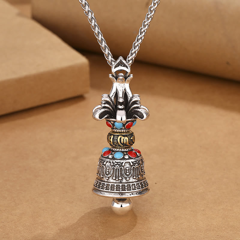 Buddha Stones Tibetan Om Mani Padme Hum Dorje Vajra Bell Strength Necklace Pendant