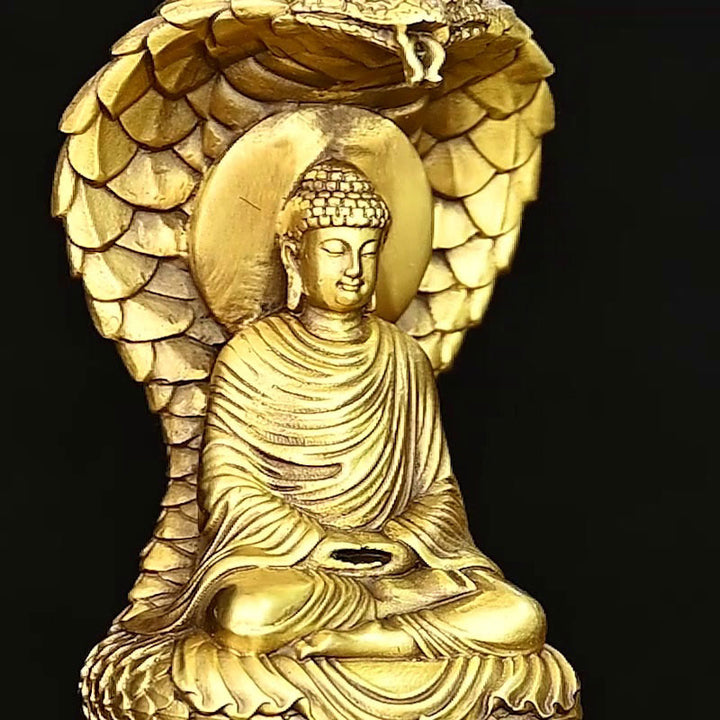 Buddha Stones Buddha Shakyamuni Snake Figurine Serenity Copper Statue Home Offering Decoration