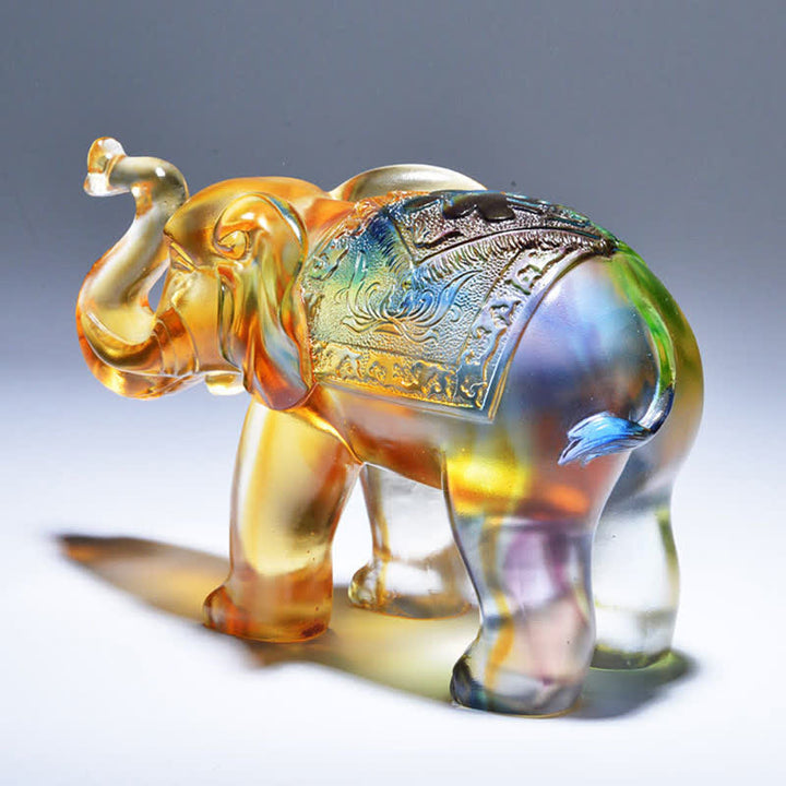 Handmade Liuli Crystal Elephant Art Piece Wisdom Wealth Home Decoration