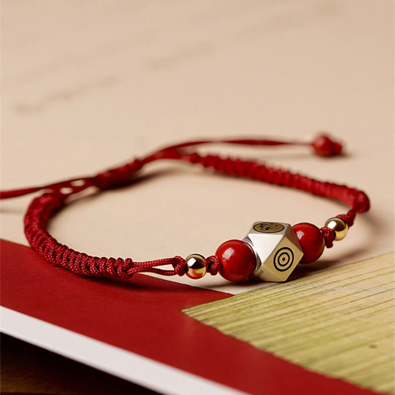 Buddha Stones Handmade 925 Sterling Silver Chinese Zodiac Natal Buddha Cinnabar Calm Braided Bracelet