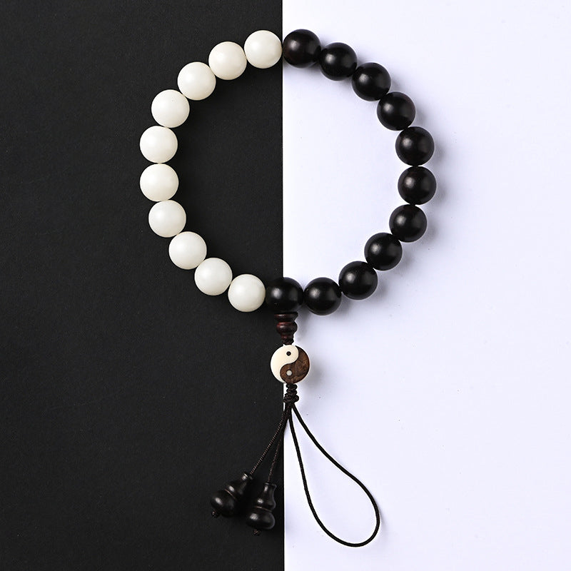 Buddha Stones Ebony YinYang Protection Bracelet Decoration