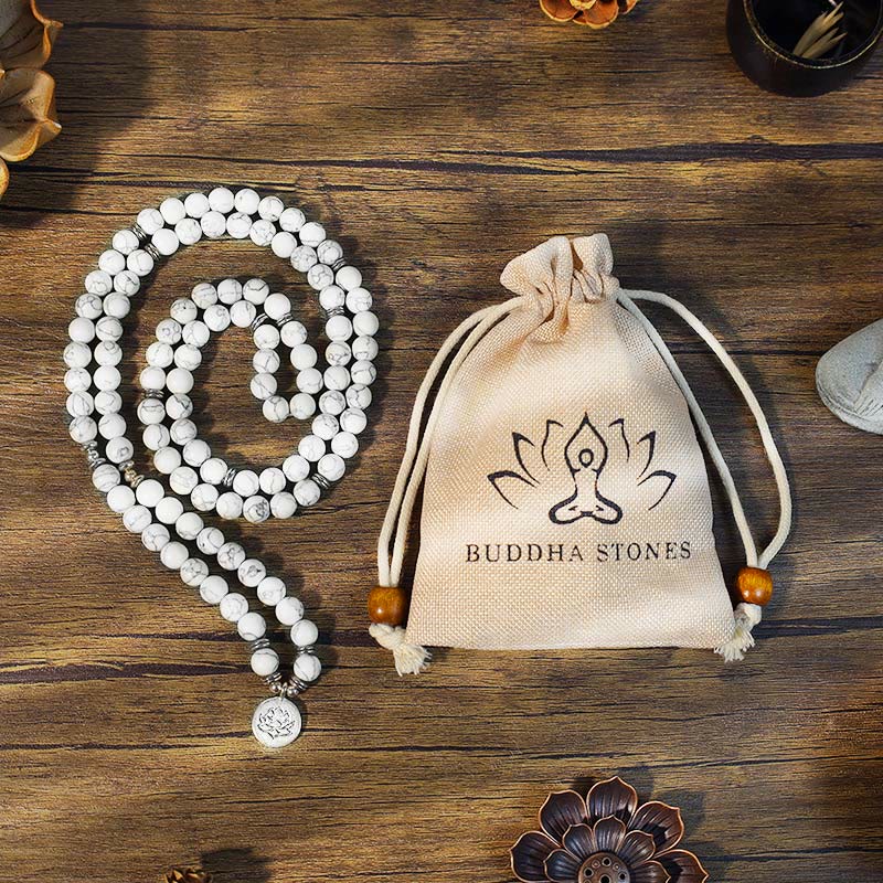 Buddha Stones White Turquoise Lotus Mala Healing Bracelet