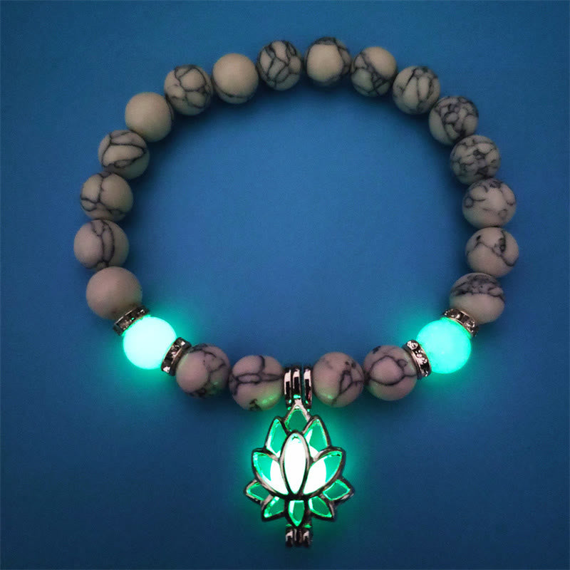 Buddha Stones Tibetan Turquoise Glowstone Luminous Bead Lotus Protection Bracelet