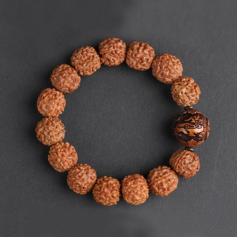 Buddha Stones Tibet Rudraksha Bodhi Seed PiXiu Copper Coin Wealth Luck Bracelet