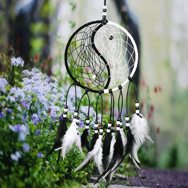 Yin Yang  Dream Catcher Circular Net with Feathers Balance Decoration